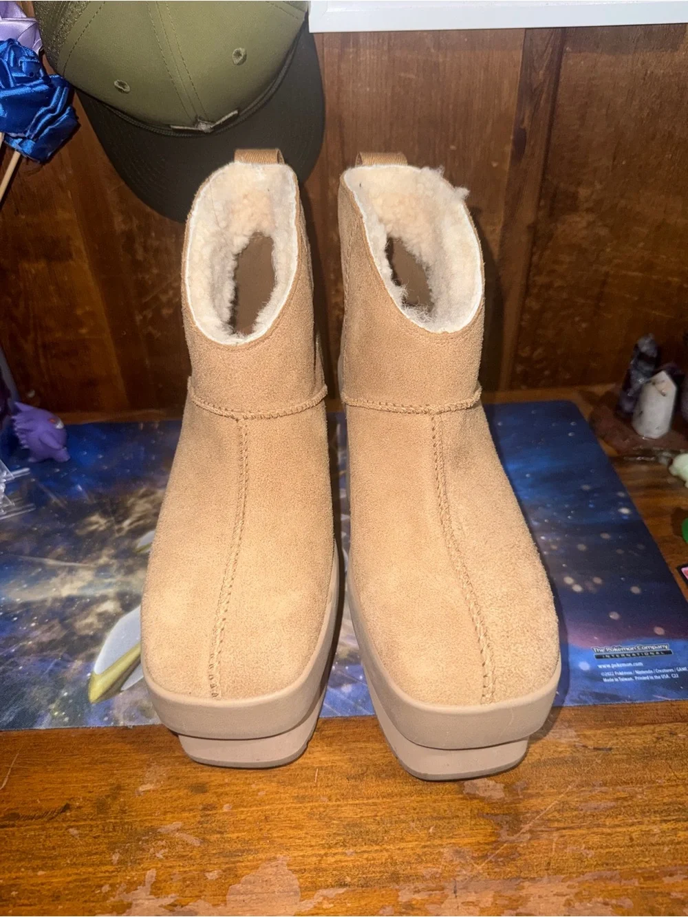 Ugg Tan Platform Ankle Booties with Shearling Lining